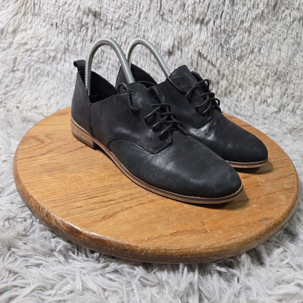 Lucky Brand Ednah Black Leather Loafers Size 7M Oxfords Flats Preppy Office Work